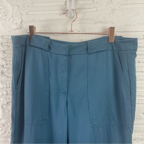 LOFT 100% Lyocell Joggers Teal Blue Color Zipper Ankle Oversized Back Pockets 6 - Picture 2 of 15